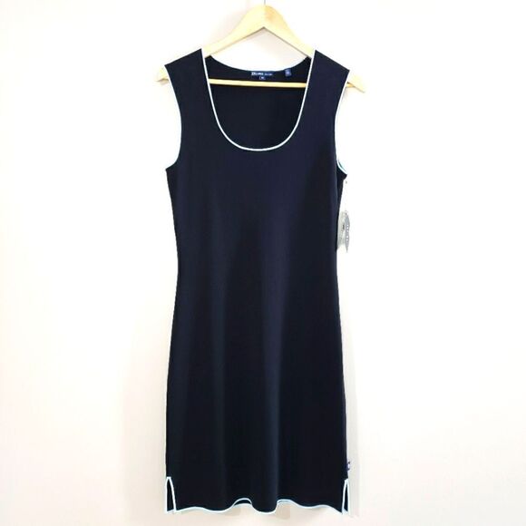 Bisou Jeans Medium Navy Blue Sleeveless Dress with Light Blue Trim NWT - Picture 1 of 12
